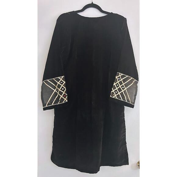 NWT Beejays Pret Pakistani Tunic Dress Women's Black Velvet Embellished - Picture 4 of 9
